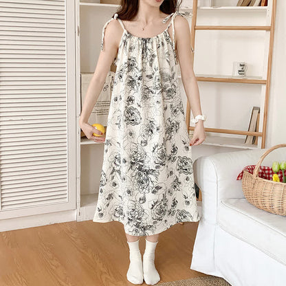 Sommer-Camisole-Nachthemd aus reiner Baumwolle mit Blumenmuster