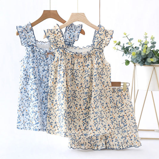 Pastorales Camisole-Pyjama-Set aus Baumwollgaze
