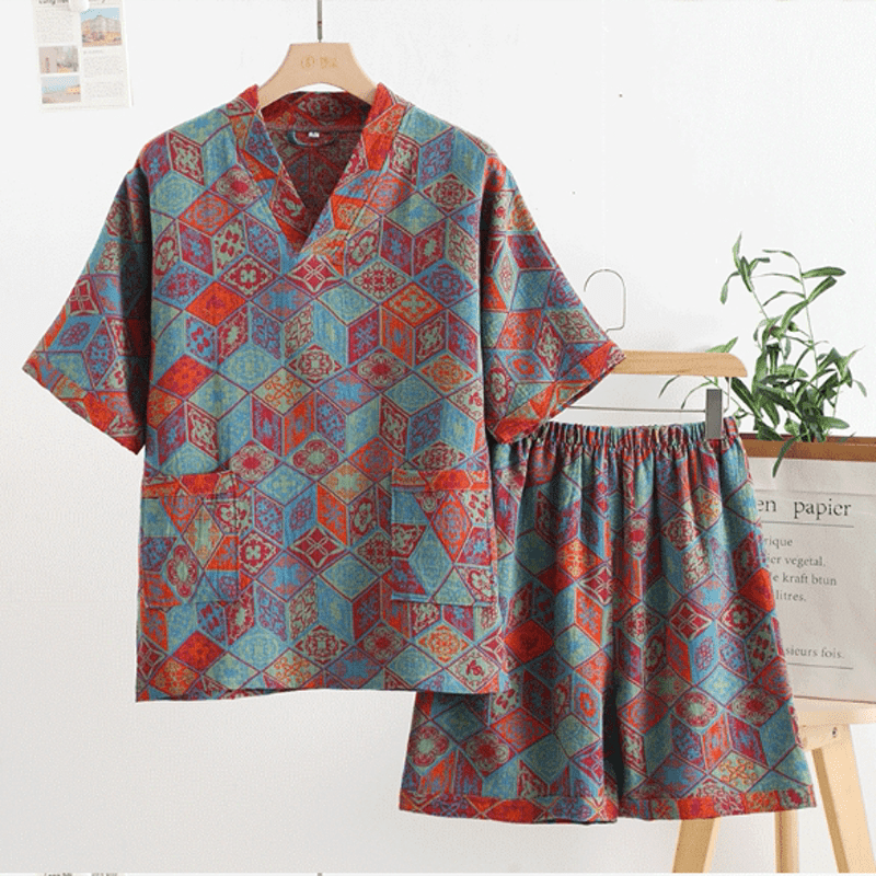 Doppellagiges Gaze-Pyjama-Set aus Vintage-Baumwolle