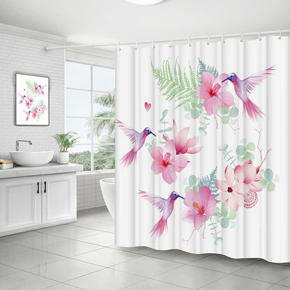 Wasserdichter Duschvorhang mit pastoralem Vogel- und Blumenmotiv