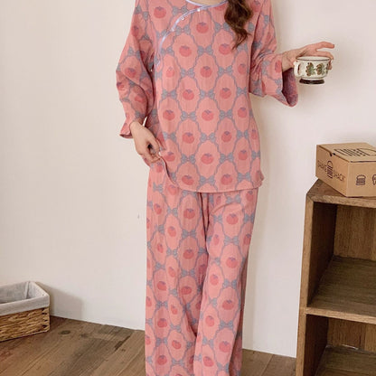 Garngefärbtes Jacquard-Pyjama-Set aus persimmonfarbener Baumwolle