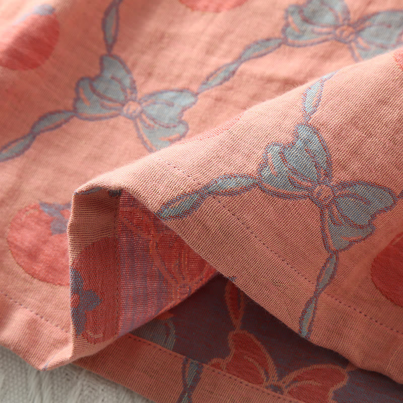 Garngefärbtes Jacquard-Pyjama-Set aus persimmonfarbener Baumwolle
