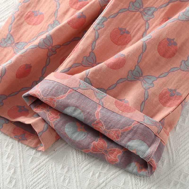 Garngefärbtes Jacquard-Pyjama-Set aus persimmonfarbener Baumwolle
