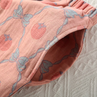 Garngefärbtes Jacquard-Pyjama-Set aus persimmonfarbener Baumwolle