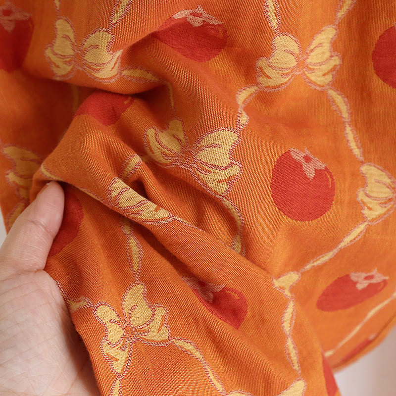 Garngefärbtes Jacquard-Pyjama-Set aus persimmonfarbener Baumwolle
