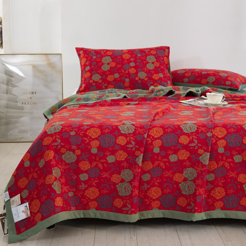 Elegante, bequeme Steppdecke aus Baumwollgaze in Rosa