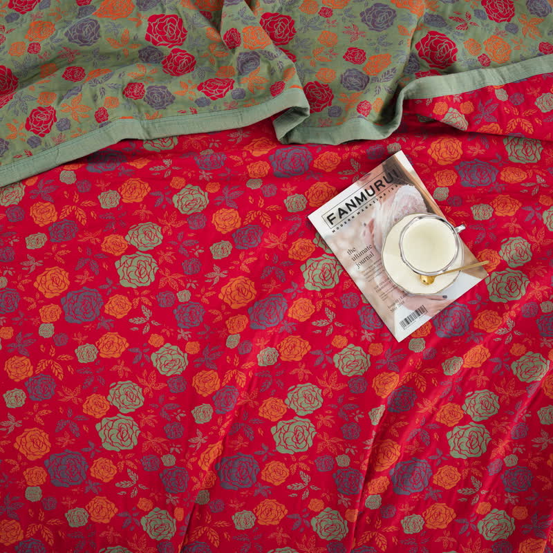 Elegante, bequeme Steppdecke aus Baumwollgaze in Rosa