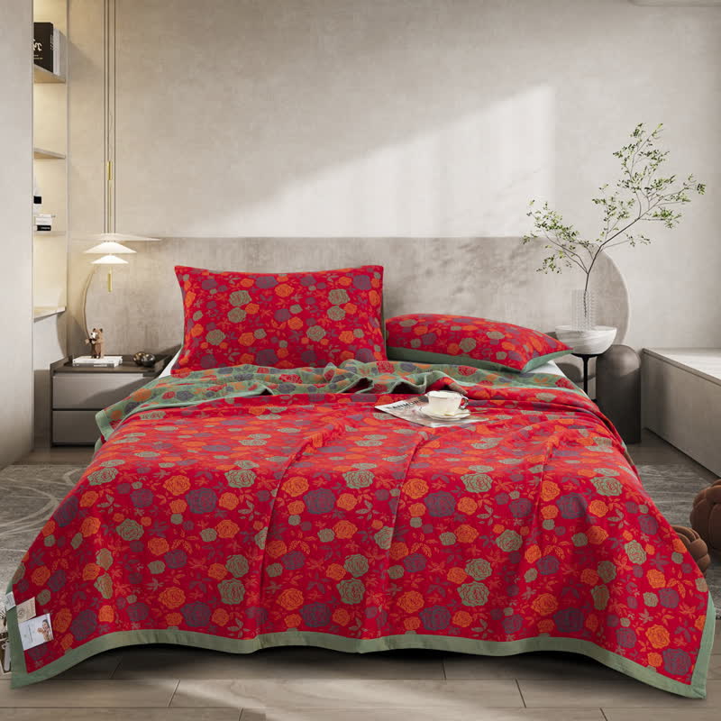 Elegante, bequeme Steppdecke aus Baumwollgaze in Rosa
