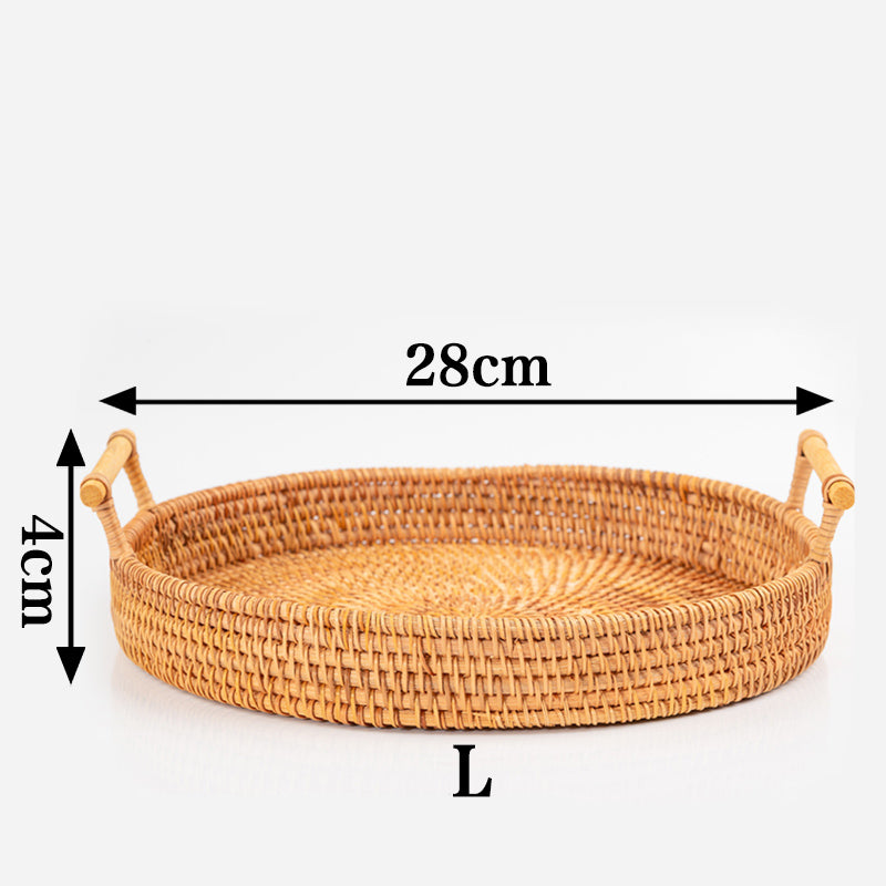 Ownkoti – rundes Tablett aus handgewebtem Rattan mit Griffen