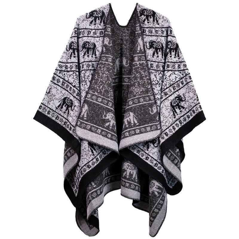 Jacquard-Elefanten-Strickschal aus Acryl
