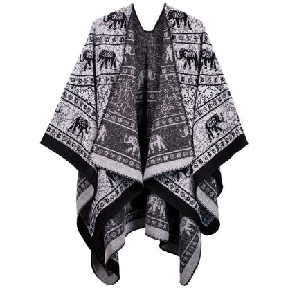 Jacquard-Elefanten-Strickschal aus Acryl