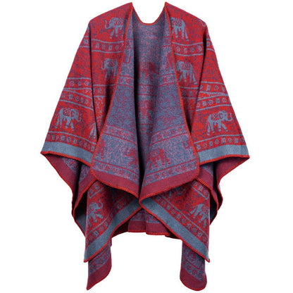 Jacquard-Elefanten-Strickschal aus Acryl
