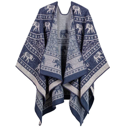 Jacquard-Elefanten-Strickschal aus Acryl
