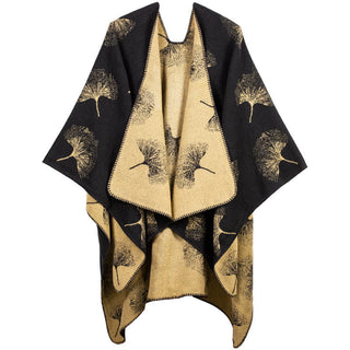 Luxuriöser Ginkgoblatt-Reiseschal-Umhang - Schwarz & Kamel - 130cm x 150cm - image 0