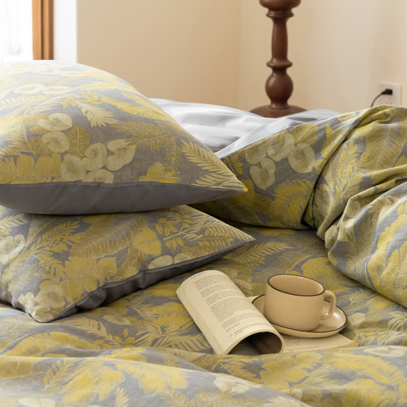 Bettwäscheset aus reinem Baumwolljacquard mit Retro-Blumenmuster (4-teilig)