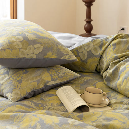 Bettwäscheset aus reinem Baumwolljacquard mit Retro-Blumenmuster (4-teilig)