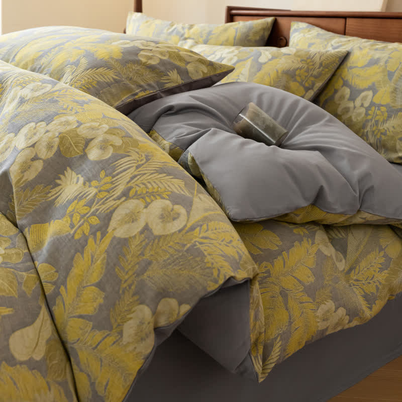 Bettwäscheset aus reinem Baumwolljacquard mit Retro-Blumenmuster (4-teilig)