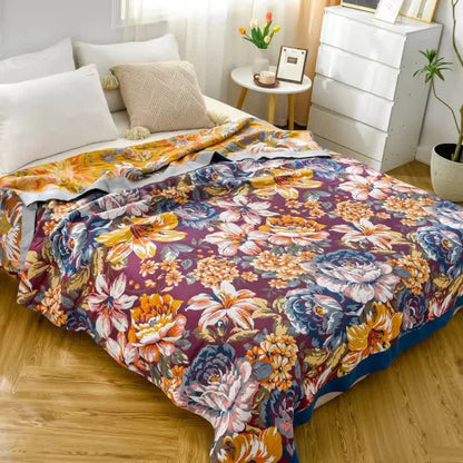 Jacquard-Steppdecke aus reiner Baumwolle mit pastoralem Pfingstrosenmuster