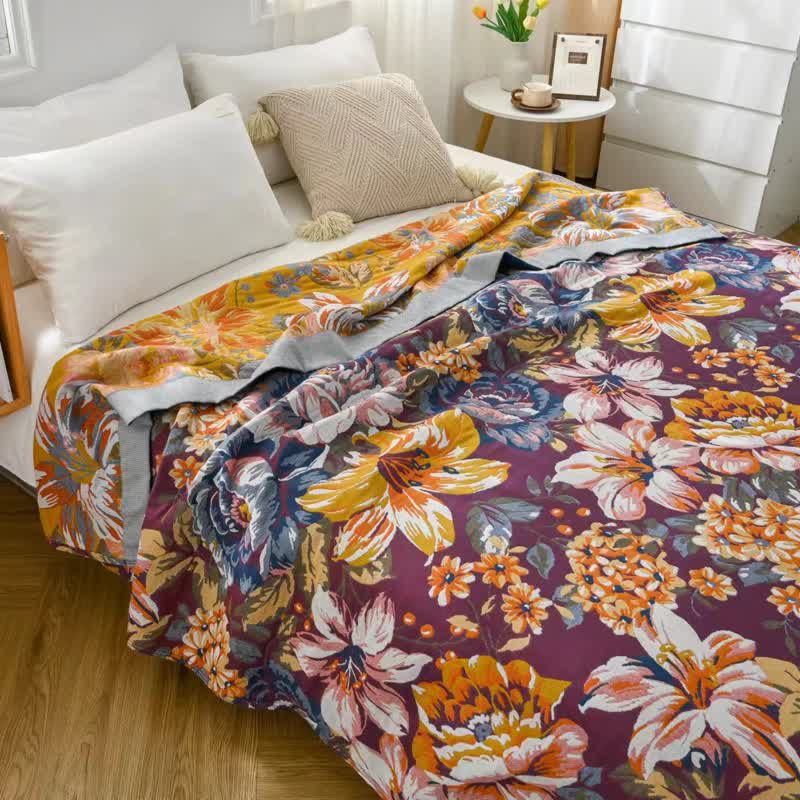 Jacquard-Steppdecke aus reiner Baumwolle mit pastoralem Pfingstrosenmuster