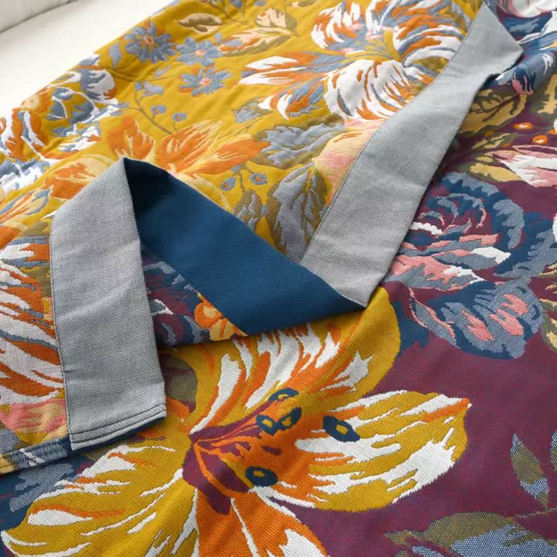 Jacquard-Steppdecke aus reiner Baumwolle mit pastoralem Pfingstrosenmuster