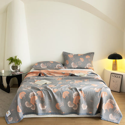 Dreilagige Baumwollsteppdecke mit Ginkgoblatt-Jacquardmuster