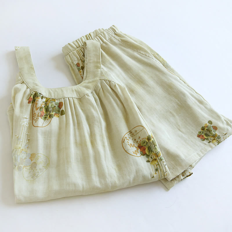 Loungewear-Set mit Tanktop aus Bambusfaser mit Blumenmuster