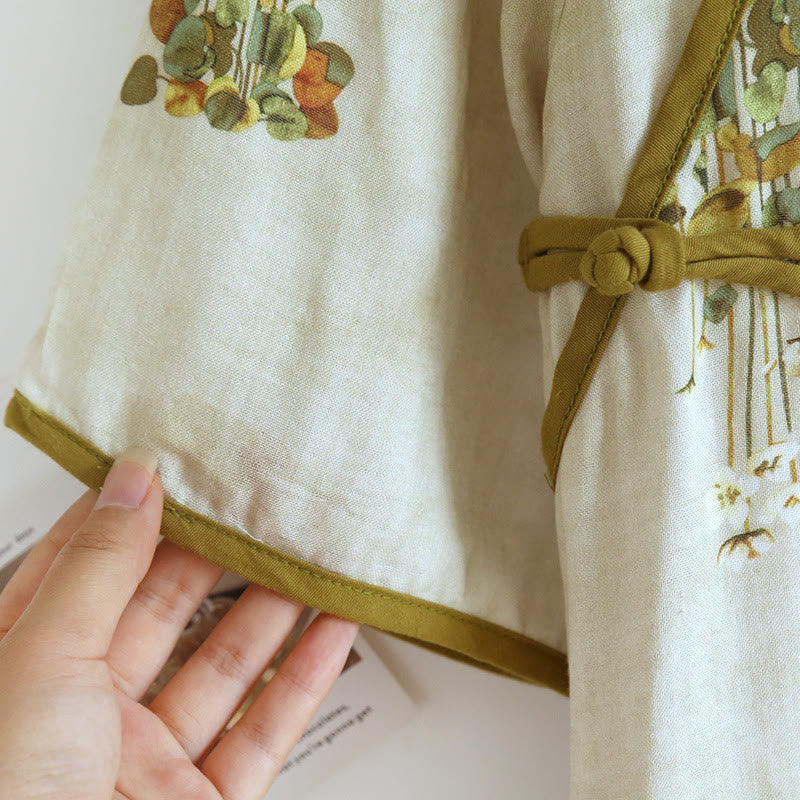 Gewebtes Loungewear-Set mit kurzen Ärmeln und Blumenmuster
