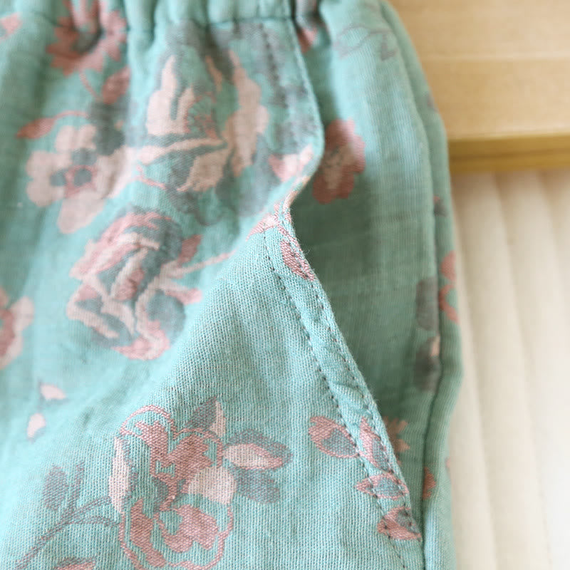 Sommer-Pyjamashorts aus Baumwollgaze mit Jacquard-Blumenmuster