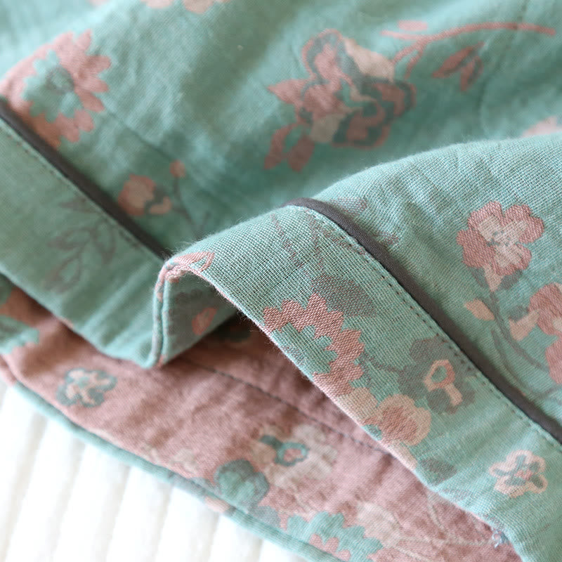 Sommer-Pyjamashorts aus Baumwollgaze mit Jacquard-Blumenmuster