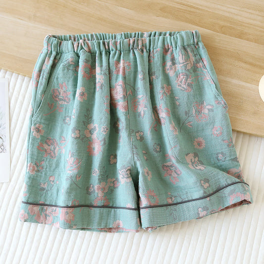 Sommer-Pyjamashorts aus Baumwollgaze mit Jacquard-Blumenmuster