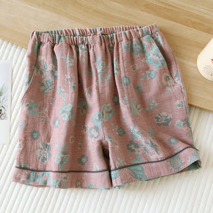 Sommer-Pyjamashorts aus Baumwollgaze mit Jacquard-Blumenmuster