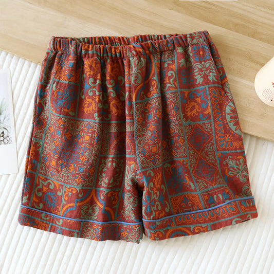 Sommer-Pyjama-Shorts aus Baumwollgaze im Retro-Stil