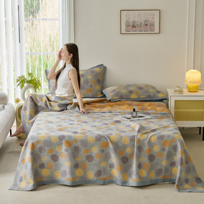 Wendesteppdecke aus Baumwollgaze-Jacquard mit Blättern