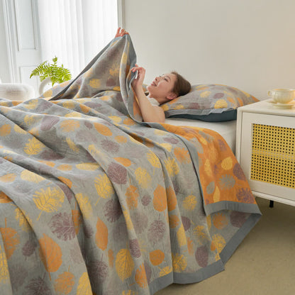Wendesteppdecke aus Baumwollgaze-Jacquard mit Blättern