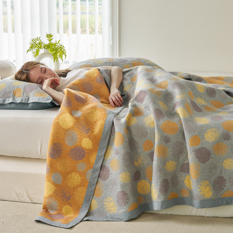 Wendesteppdecke aus Baumwollgaze-Jacquard mit Blättern