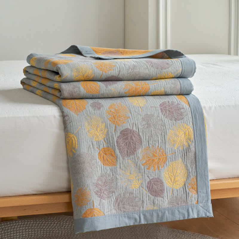 Wendesteppdecke aus Baumwollgaze-Jacquard mit Blättern
