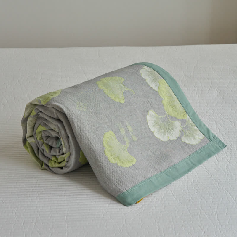 Frische Steppdecke aus reiner Baumwolle mit Ginkgoblättern