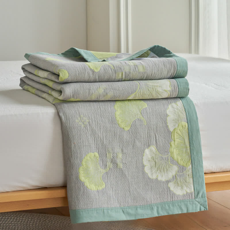 Frische Steppdecke aus reiner Baumwolle mit Ginkgoblättern