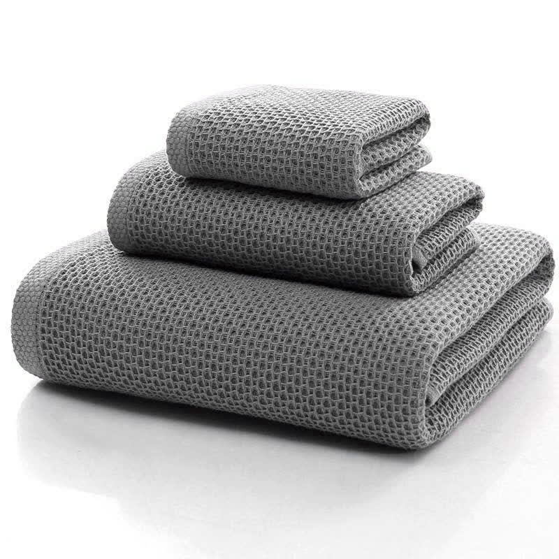 Ownkoti Einfaches Baumwollhandtuch, quadratisches Handtuchset mit Wabenmuster (3er-Pack)