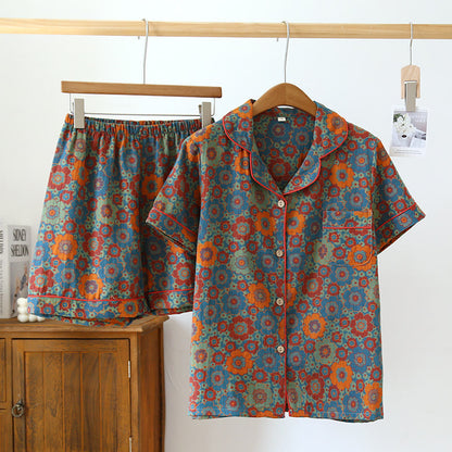 Vintage-Pyjama-Set mit Kurzarmshorts aus reiner Baumwolle