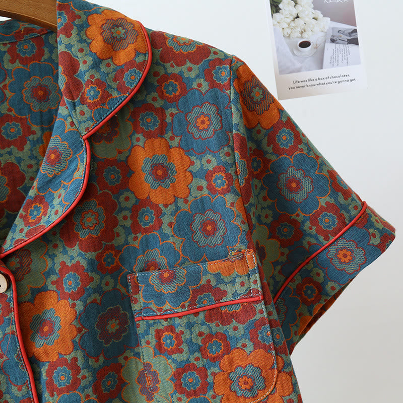 Vintage-Pyjama-Set mit Kurzarmshorts aus reiner Baumwolle