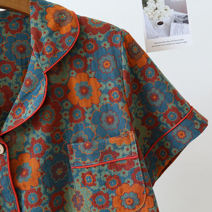 Vintage-Pyjama-Set mit Kurzarmshorts aus reiner Baumwolle