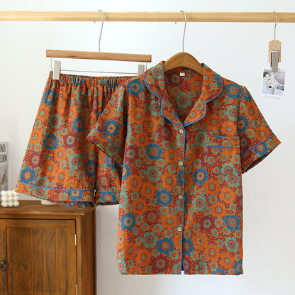 Vintage-Pyjama-Set mit Kurzarmshorts aus reiner Baumwolle