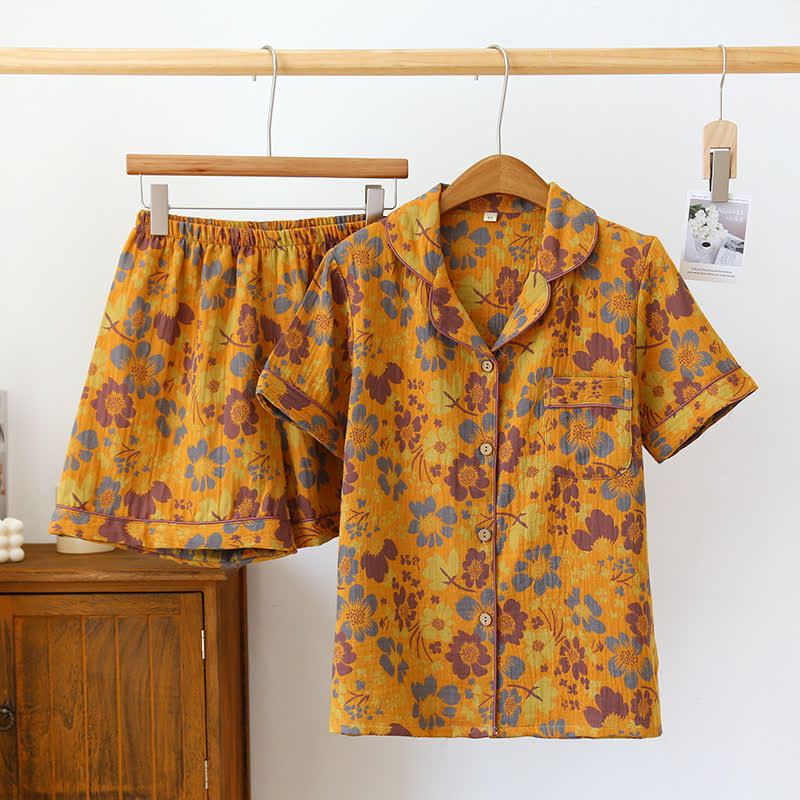 Pyjama-Set aus Baumwolle mit kurzen Ärmeln und Blumenmuster