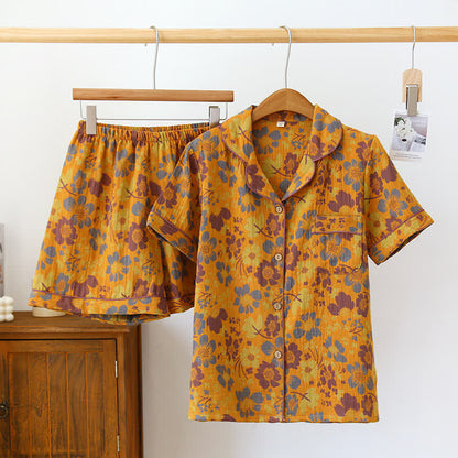 Pyjama-Set aus Baumwolle mit kurzen Ärmeln und Blumenmuster