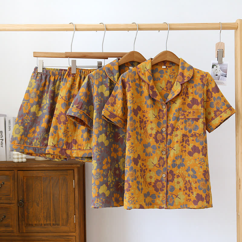 Pyjama-Set aus Baumwolle mit kurzen Ärmeln und Blumenmuster