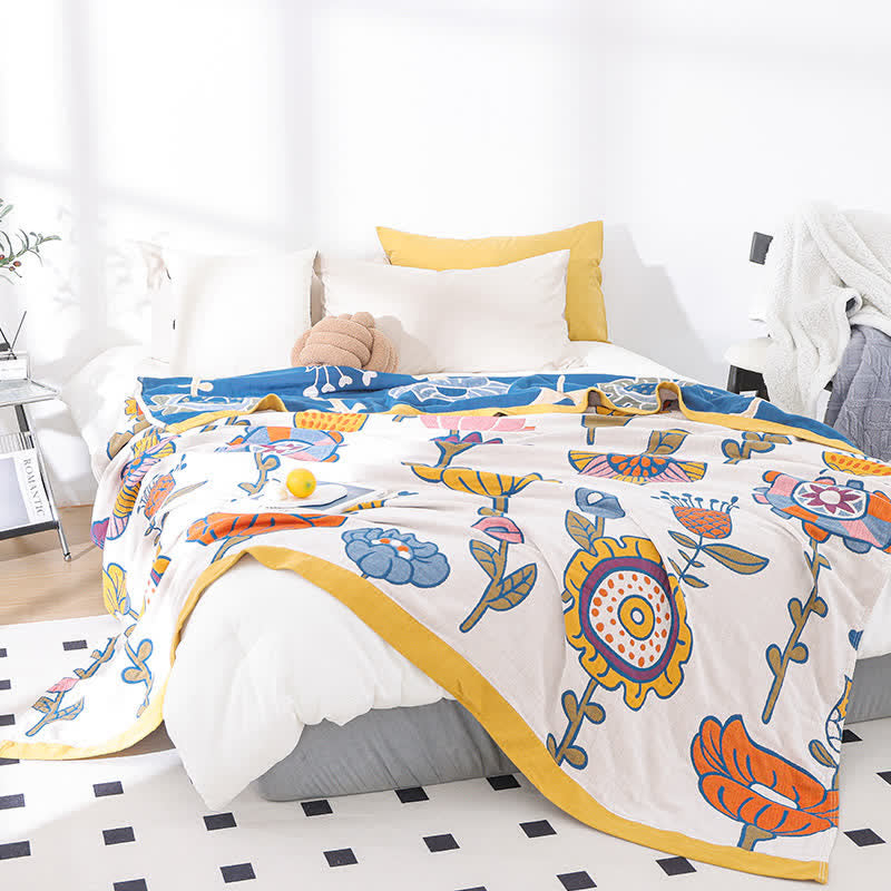 Steppdecke aus reiner Baumwollgaze mit Cartoon-Blumenmotiv
