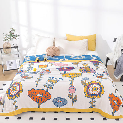 Steppdecke aus reiner Baumwollgaze mit Cartoon-Blumenmotiv