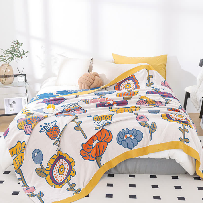 Steppdecke aus reiner Baumwollgaze mit Cartoon-Blumenmotiv