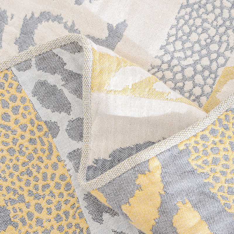 Steppdecke aus reiner Baumwollgaze mit Quasten und Leopardenmuster